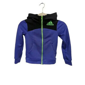 Adidas Girls Full Zip Hoodie with Pockets Purple Green & Black Size 4T